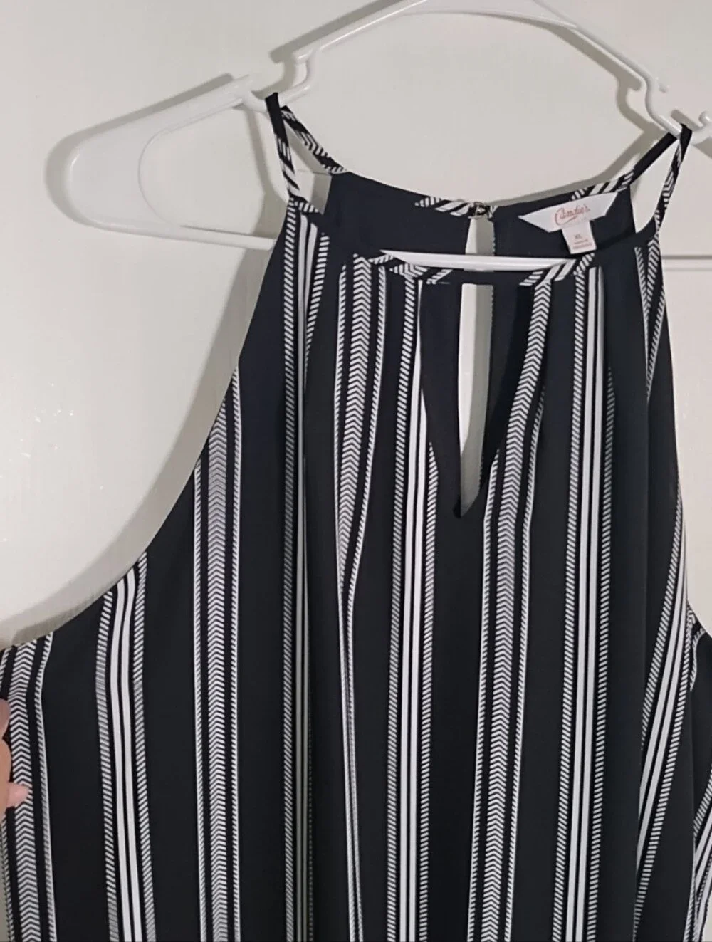 Candie's Halter Mini Shift Dress XL  Keyhole Black & White Striped Lined Flowy
